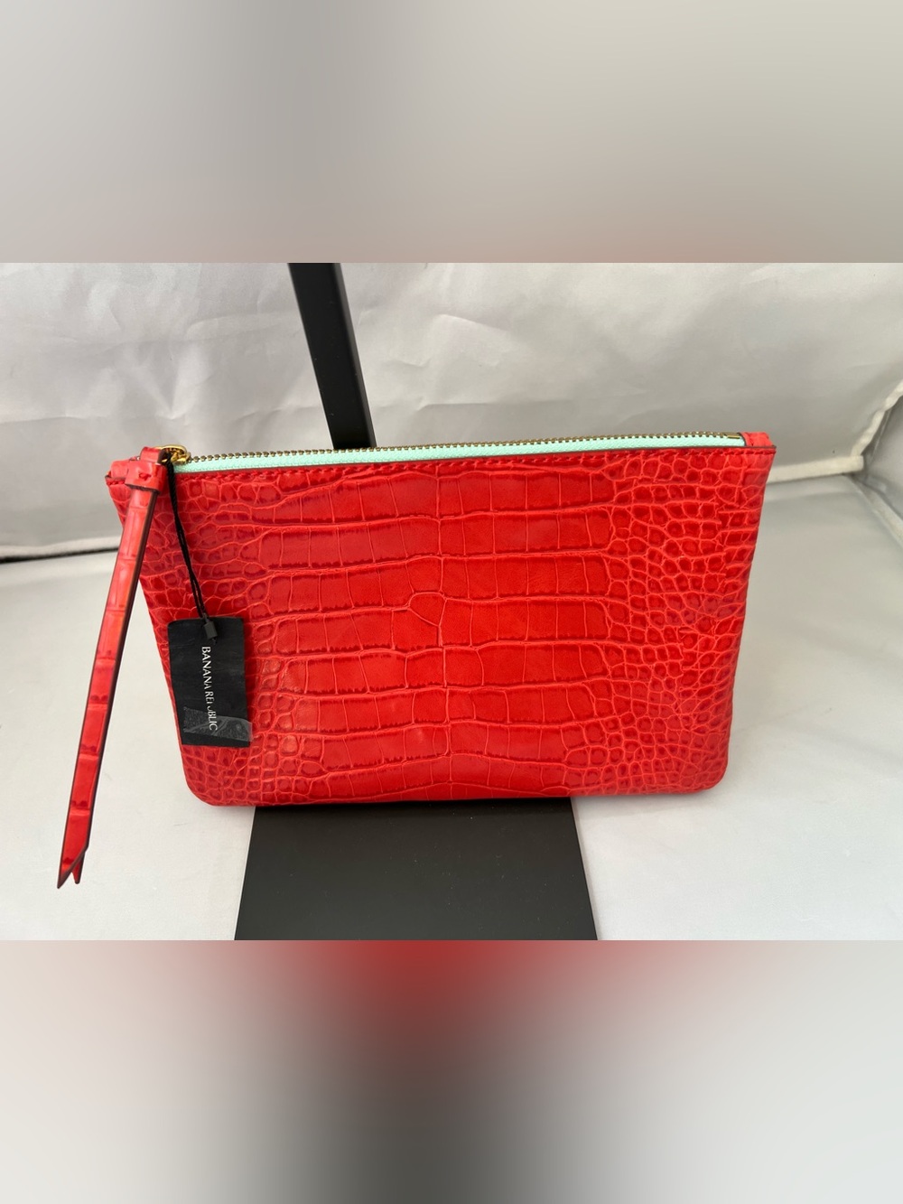 Banana Republic Red Alligator Embossed Wristlet Clutch.
